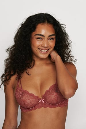 Dark Red Soutien-gorge à bonnets avec nœud