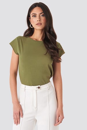 Khaki Tee-Shirt À Bord Brut