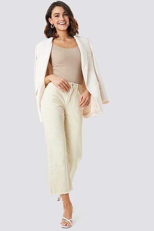 Beige NA-KD Trend Raw Hem Denim Pants