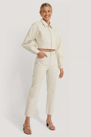 Ecru NA-KD Reborn Jean droit taille haute à ourlet brut recyclés