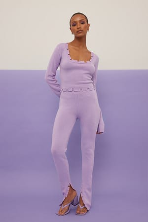 Lilac Pantalon fendu sur le côté à ourlet brut