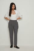 Grey Pantalon de costume court recyclé taille haute