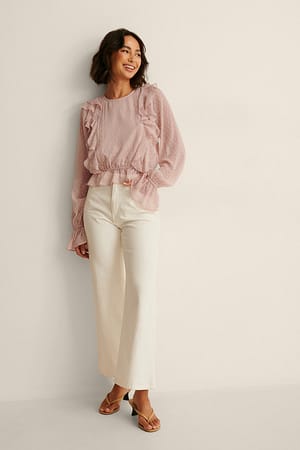Dusty Pink Blouse à volants multiples recyclée Dobby