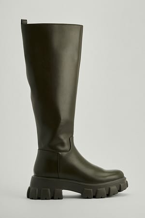 Khaki Bottes tige à semelle haute
