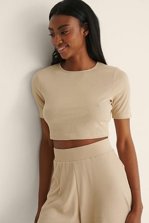 Beige T-Shirt Côtelé Recyclé