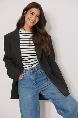 Black Blazer oversize recyclé à épaules saillantes