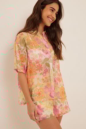 Flower Print Chemise oversize à manches courtes