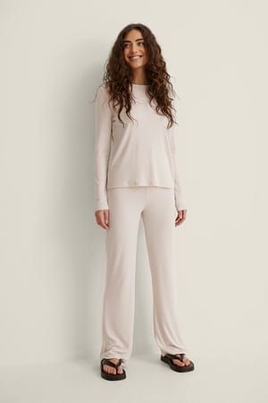 Dusty Light Beige Pantalon basique large côtelé doux