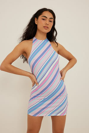 Multi Stripe Mini robe dos-nu