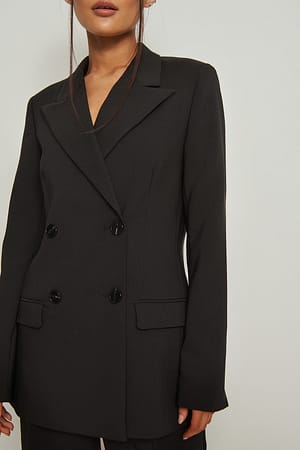 Black Blazer ajusté recyclé à double boutonnage