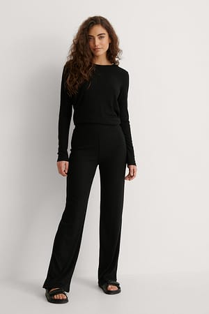 Black Pantalon basique large côtelé doux