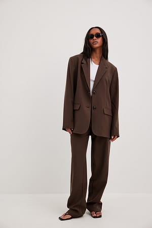 Brown Pantalon de tailleur large classique