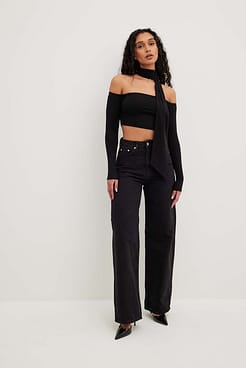 Rib Bare Cropped Shoulder Top Outfit