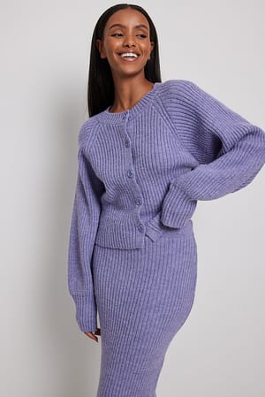 Purple Cardigan en maille côtelée à épaulettes