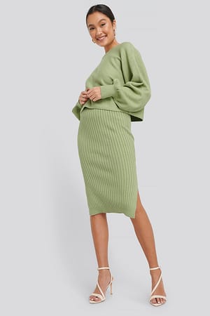Green Rib Knitted Skirt