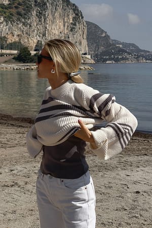 Grey Stripe Pull rayé en maille côtelée