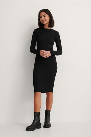 Black NA-KD Basic Robe midi côtelée recyclée