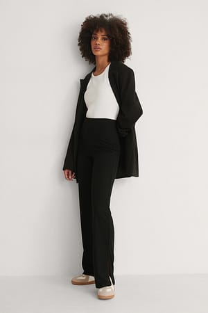 Black Pantalon fendu côtelé recyclé