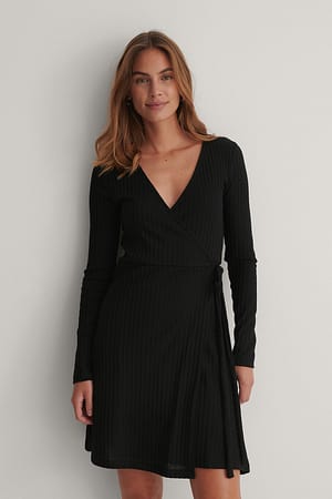 Black NA-KD Future Robe côtelée recyclée