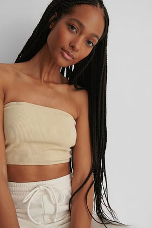 Light Beige NA-KD Basic Haut bandeau côtelé