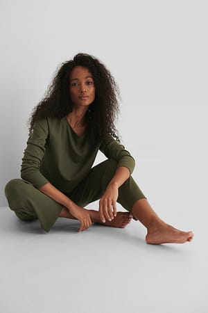 Khaki Pantalon côtelé