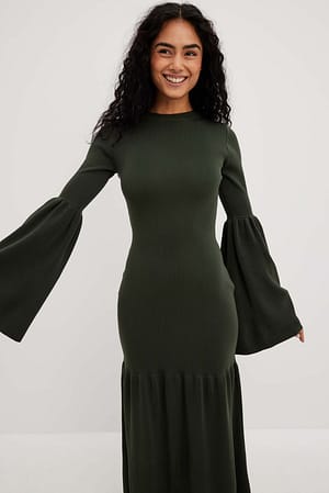 Robe volantée en maille côtelée Marron