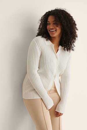 Offwhite Haut Tricoté Côtelé Boutonné À Manches Longues