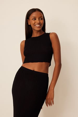 Black Crop top en maille côtelée