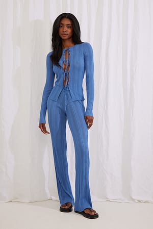 Blue Pantalon en maille côtelée