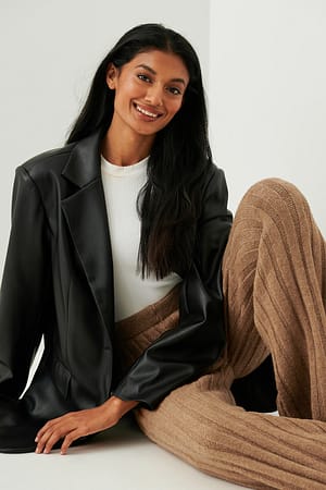 Beige Melange Pantalon large en maille côtelée