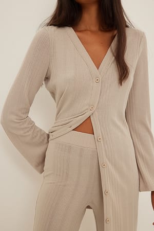 Beige Cardigan côtelé recyclé