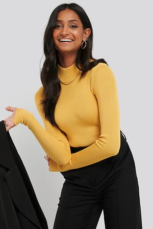 Yellow NA-KD Pull Polo En Maille Côtelée