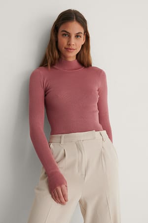Dusty Pink NA-KD Pull Polo En Maille Côtelée