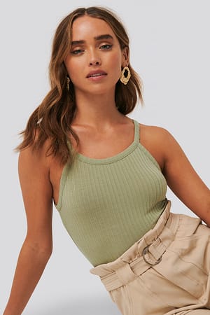 Light Green NA-KD Ribbed Round Neck Singlet