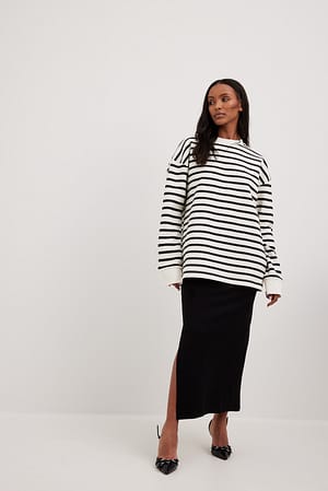 Black Jupe midi côtelée avec fente