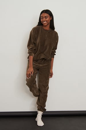 Brown Pantalon de survêtement côtelé