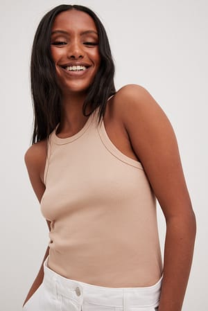 Light Taupe Tank-top côtelé