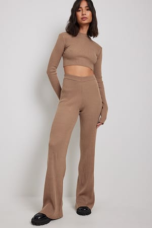 Dark Beige Pantalon côtelé avec bande à la taille