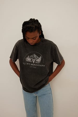 Black T-shirt oversize à imprimé Rocky Mountains