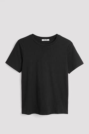 Black T-shirt à col rond en coton biologique