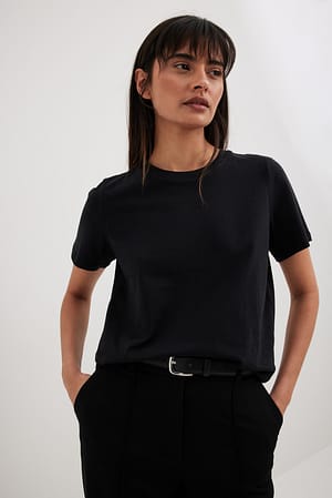 Black T-shirt en coton à col rond