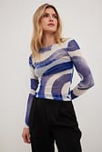 Abstract Print Top en filet avec col arrondi
