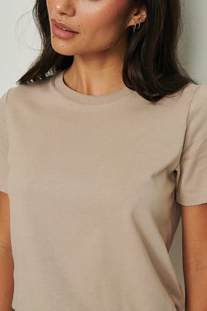 Taupe T-shirt à col rond en coton biologique