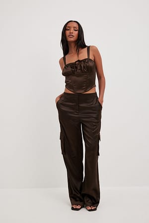 Brown Pantalon cargo en satin