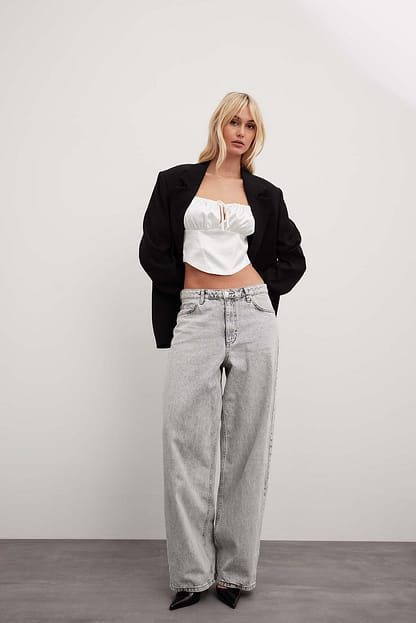 White Crop top style corset en tissu satiné
