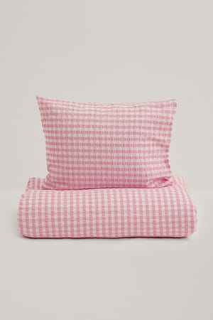 Light Pink Linge de lit en seersucker à carreaux