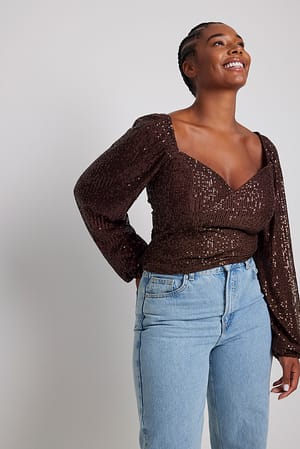 Brown Top à paillettes