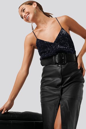 Dark Blue NA-KD Party Sequin Singlet