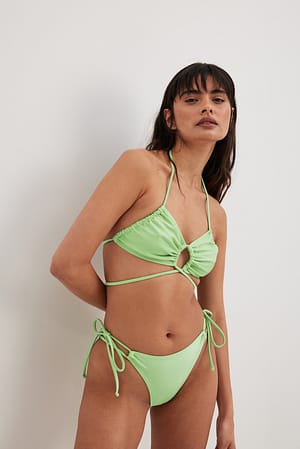 Light Green Bas de bikini brillant à fronces