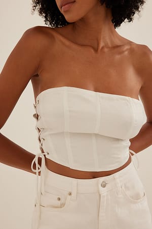 Silver Shiny Lace Up Top